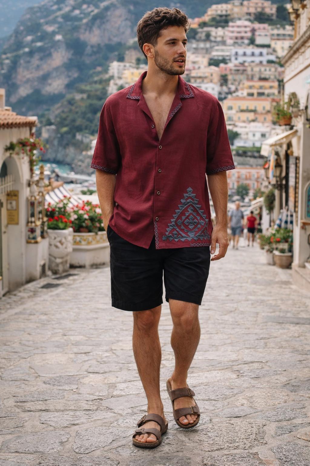 Artisan Hand-Appliquéd Maroon Shirt