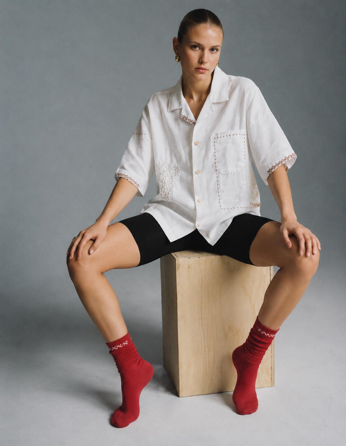 White Hand-Embroidered Appliqué Shirt